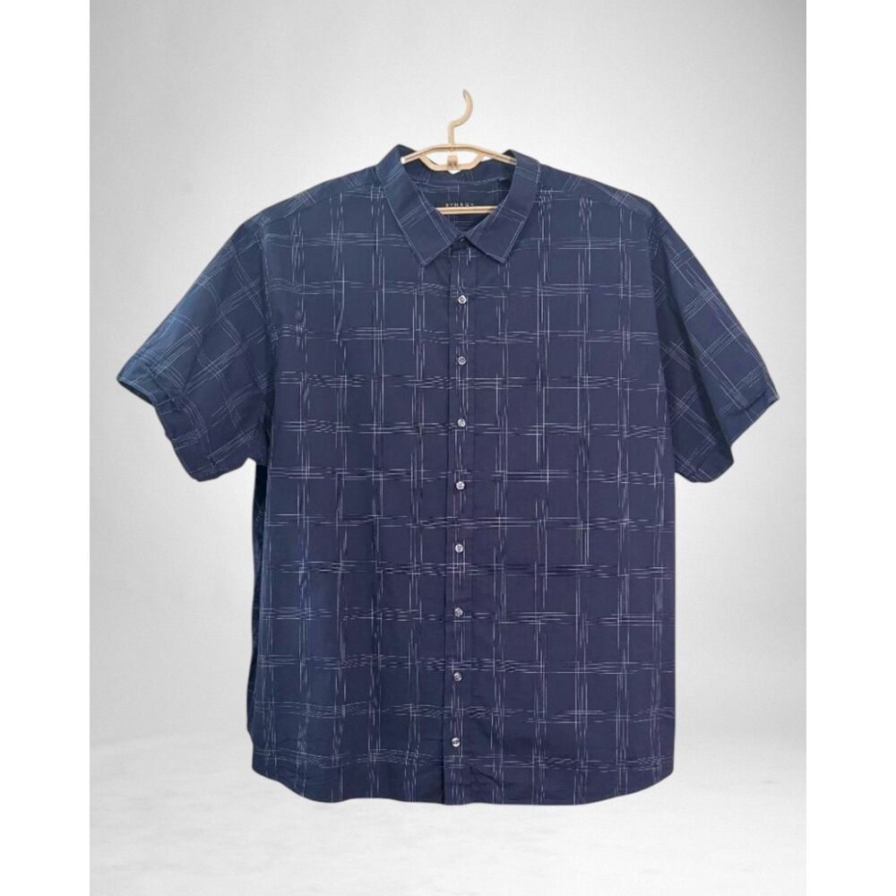 SYNRGY Navy Short Sleeve Button Front Shirt, Men's Size 4XL